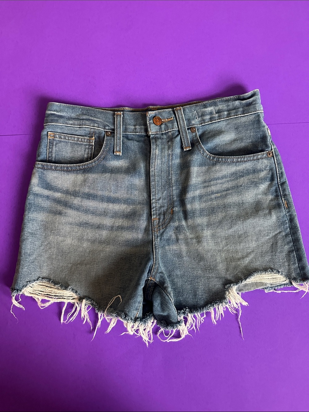 Madewell Distressed Light Blue High-Rise Denim Shorts - size 27